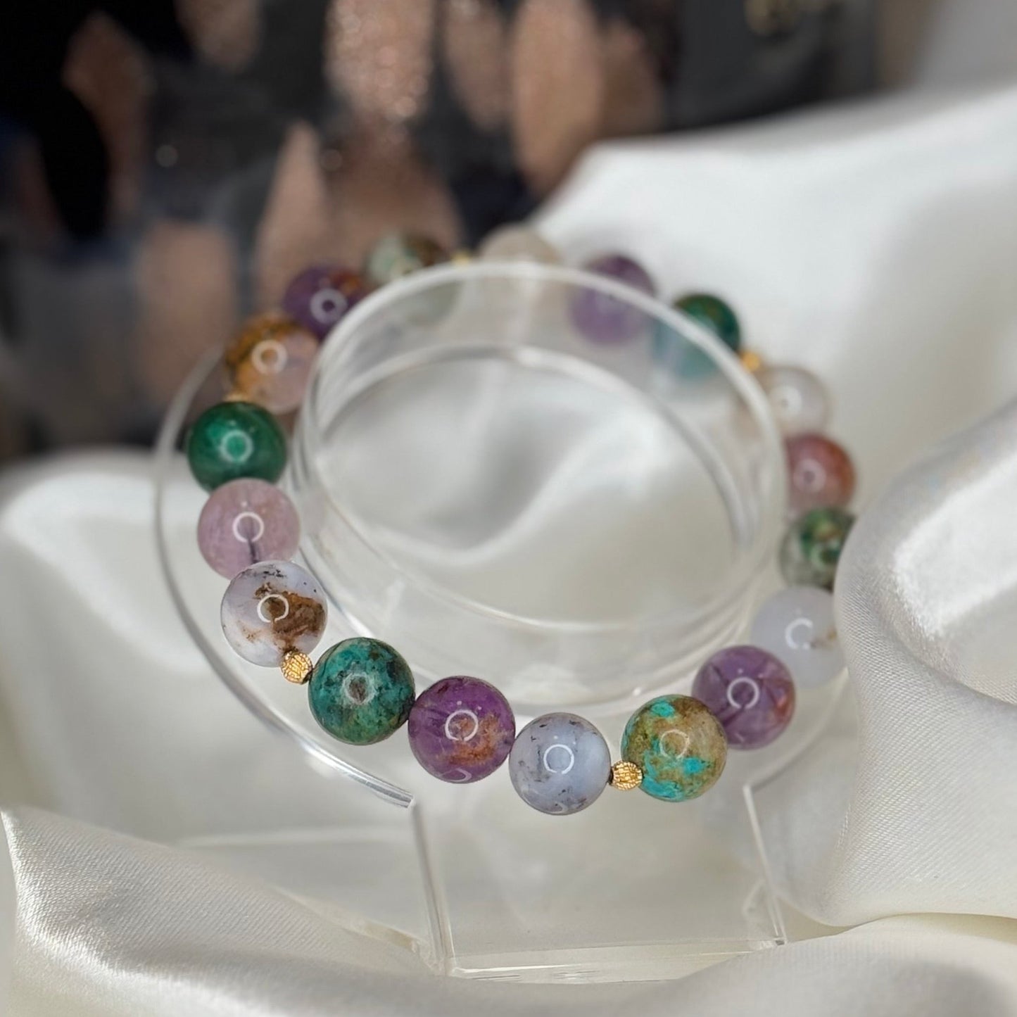 Bracelet Spiritualité & Ancrage – Améthyste Super Seven, Agate Dendritique & Chrysocolle