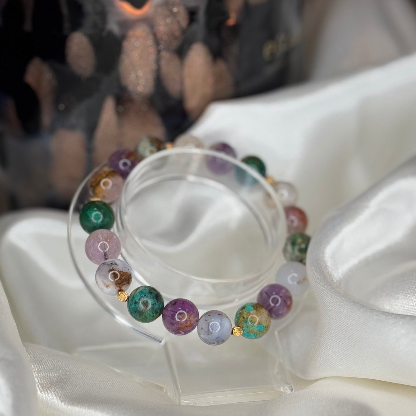 Bracelet Spiritualité & Ancrage – Améthyste Super Seven, Agate Dendritique & Chrysocolle