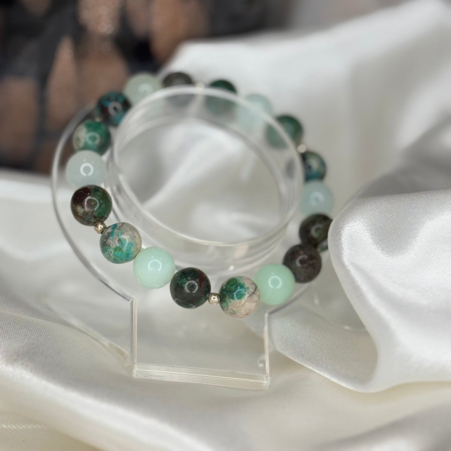 Bracelet Sérénité & Communication – Jade de Birmanie & Chrysocolle