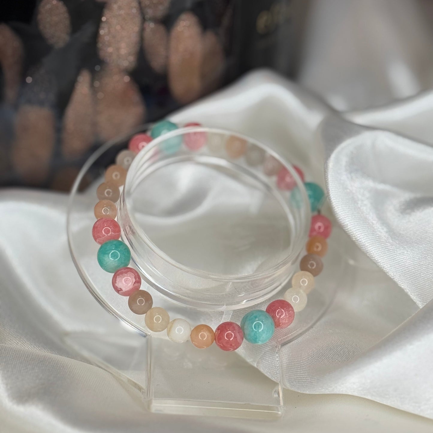 Bracelet Apaisement & Amour – Pierre de Lune, Amazonite & Rhodochrosite