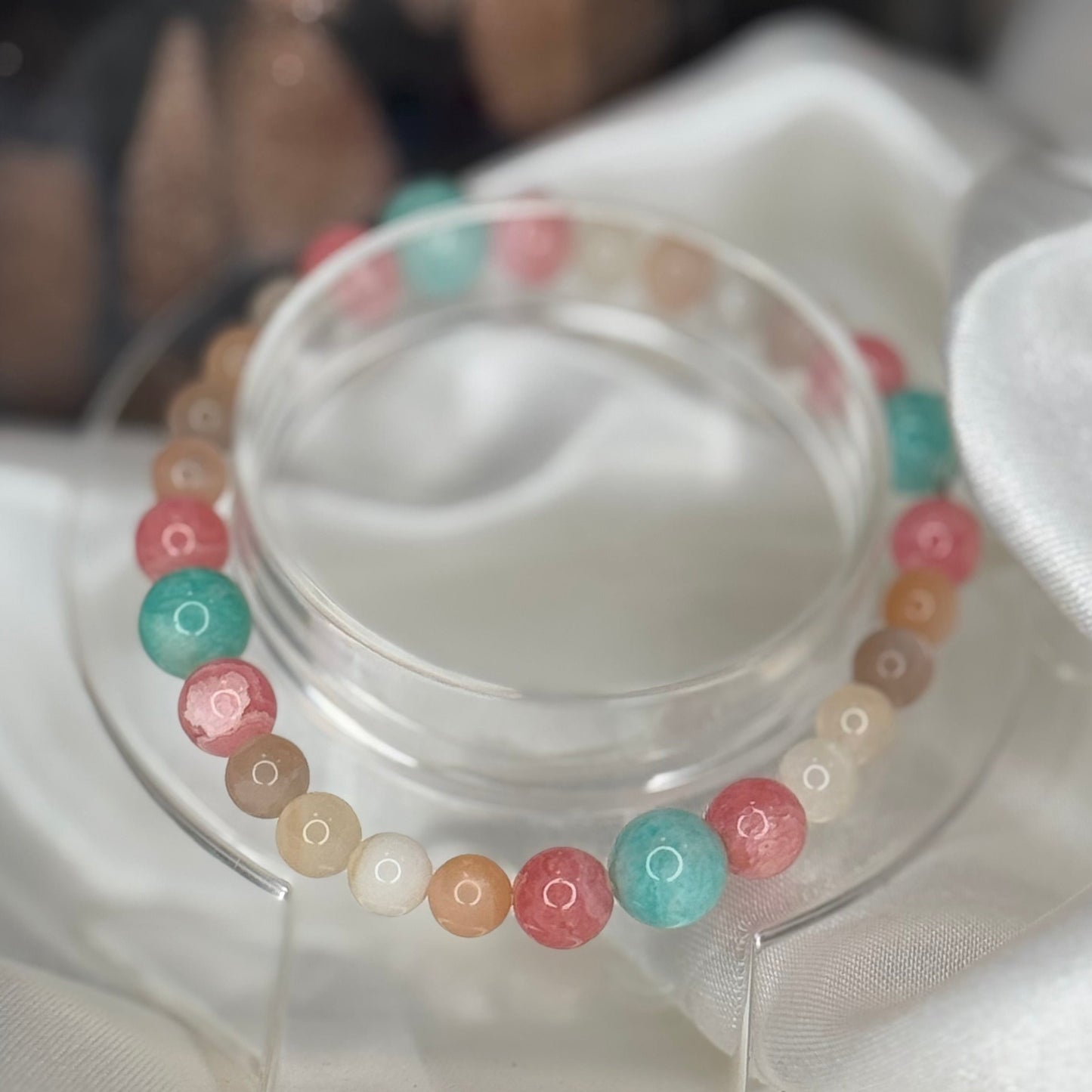 Bracelet Apaisement & Amour – Pierre de Lune, Amazonite & Rhodochrosite