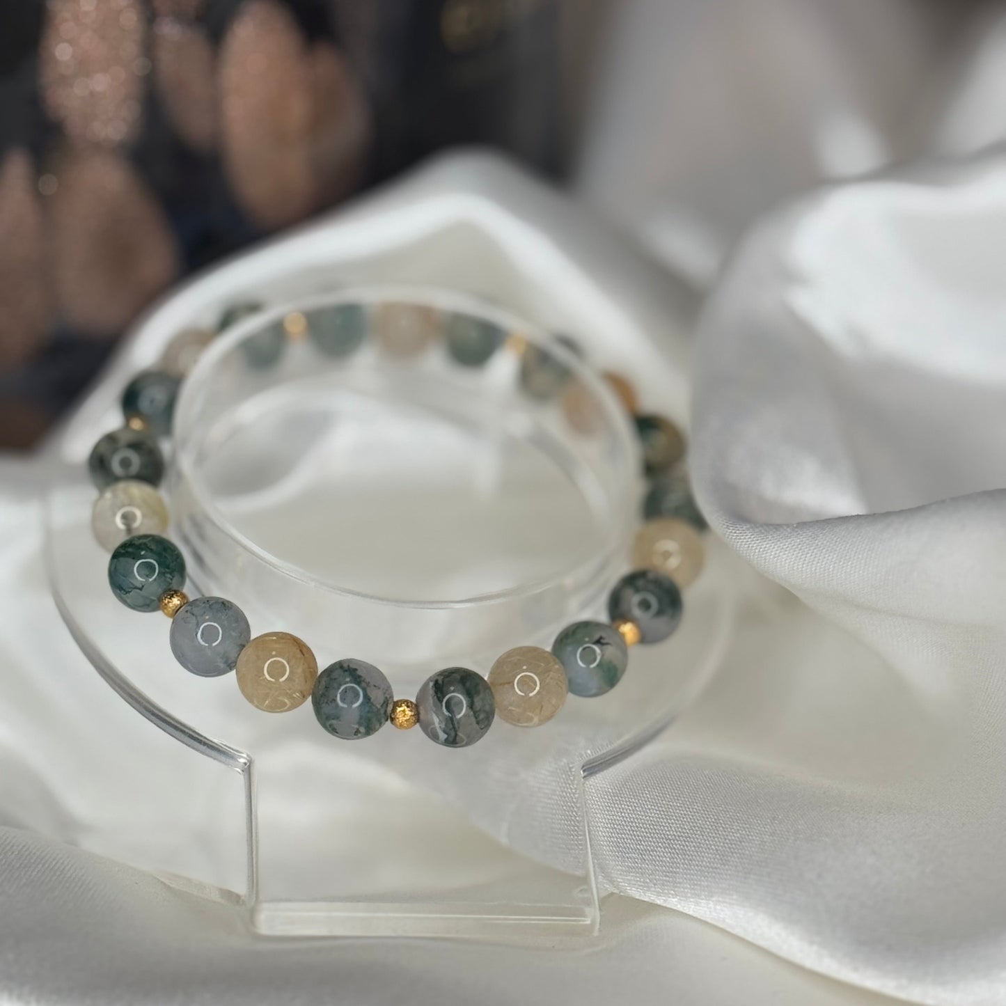 racelet Ancrage & Vitalité – Agate Mousse & Quartz Rutile