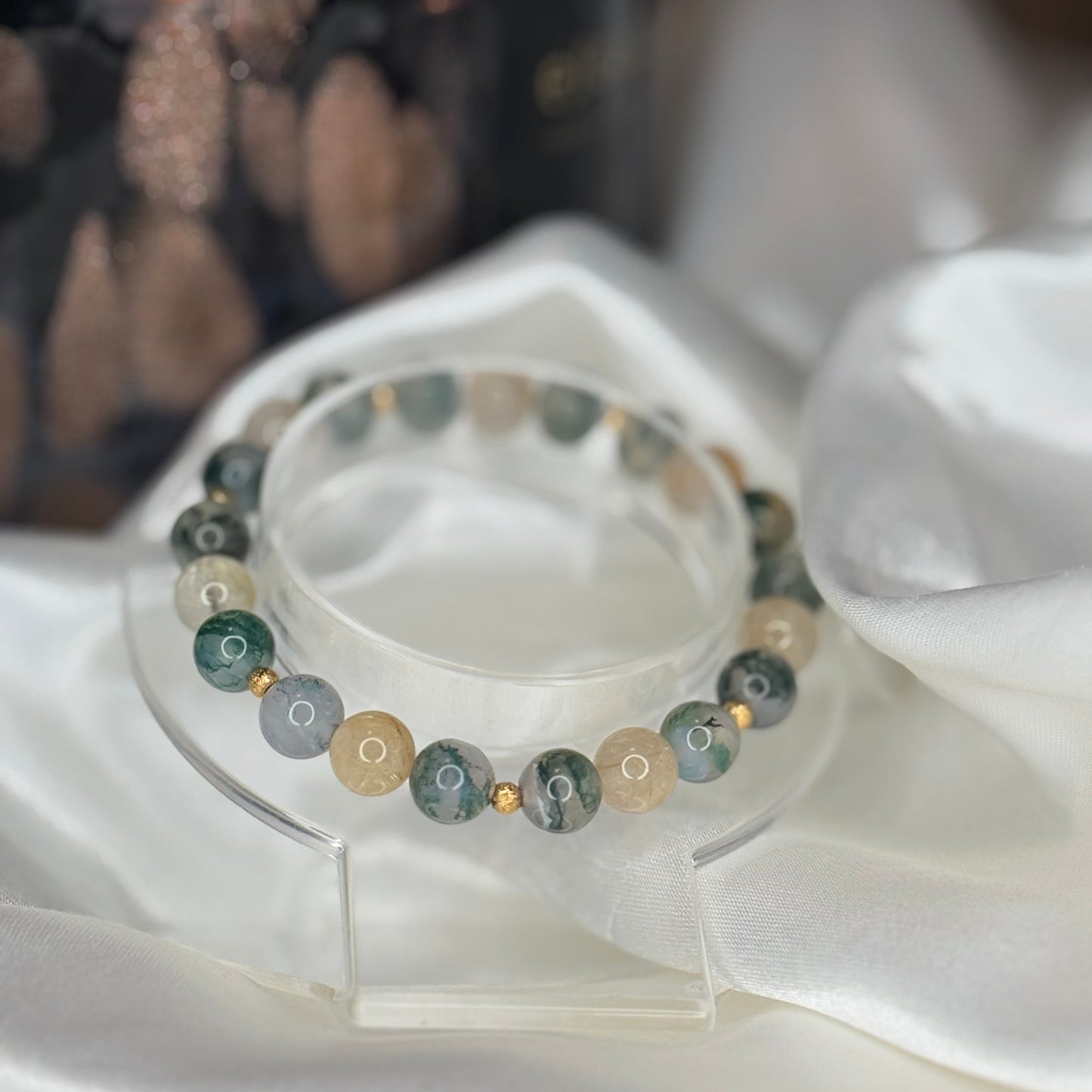 racelet Ancrage & Vitalité – Agate Mousse & Quartz Rutile