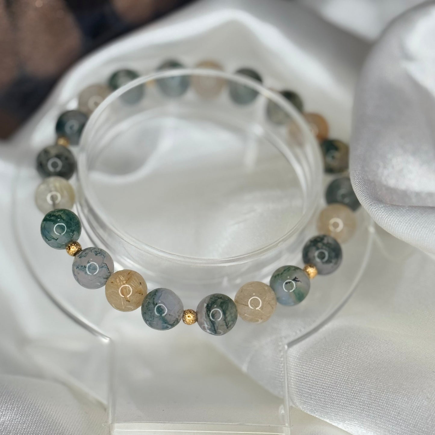 racelet Ancrage & Vitalité – Agate Mousse & Quartz Rutile