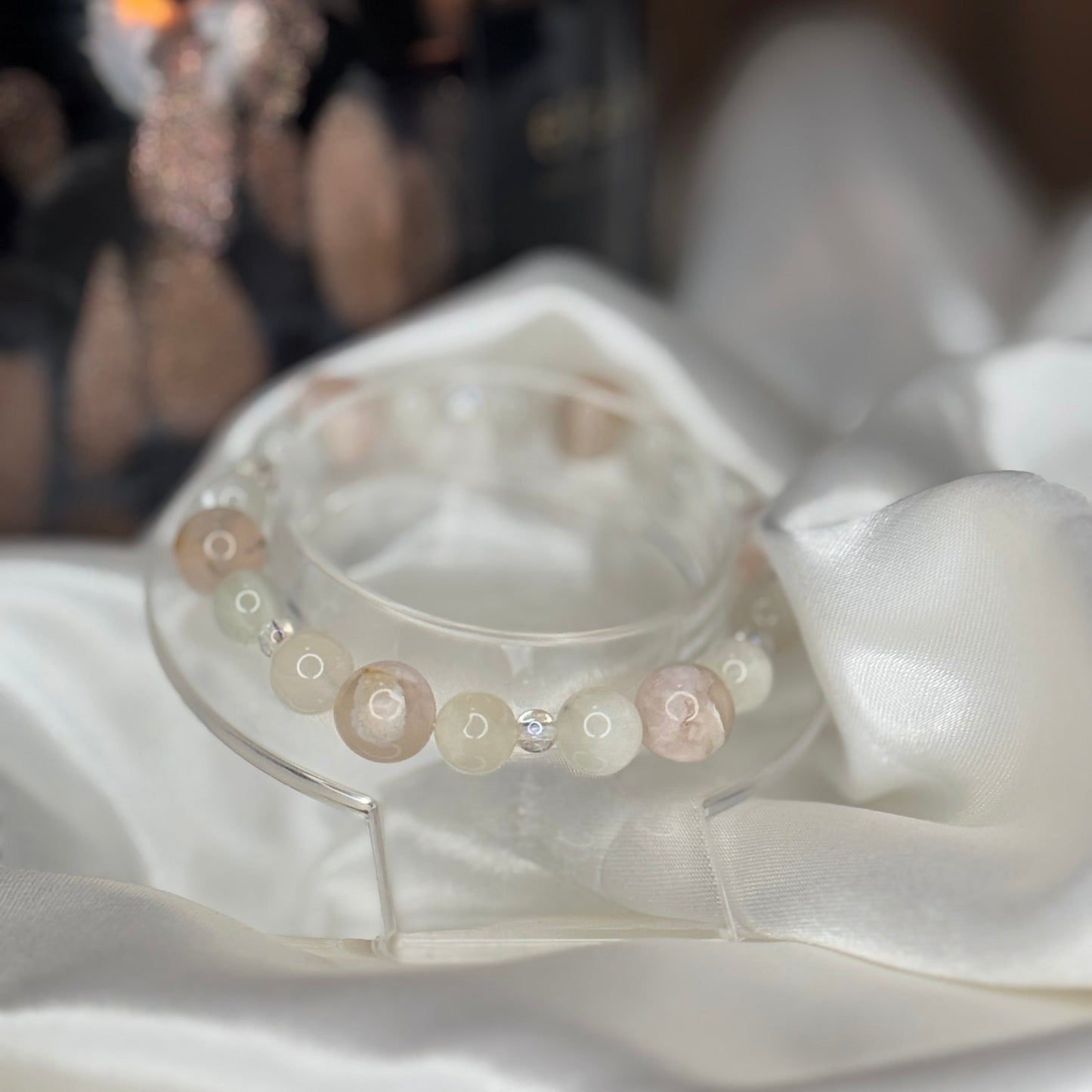 Bracelet Féminité & Douceur – Pierre de Lune & Agate Fleur