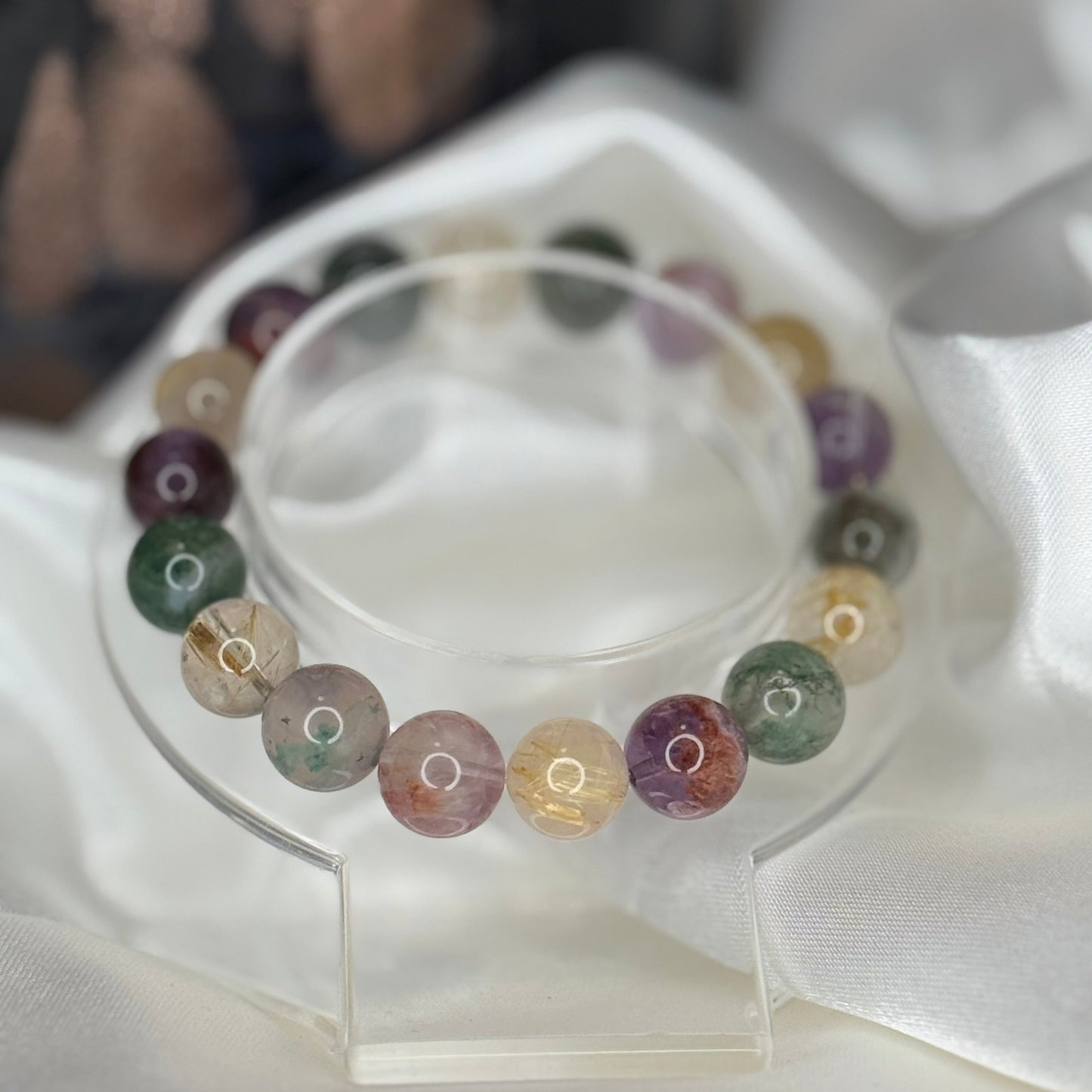 Bracelet Protection & Énergie – Quartz Rutile, Agate Mousse & Améthyste Super Seven