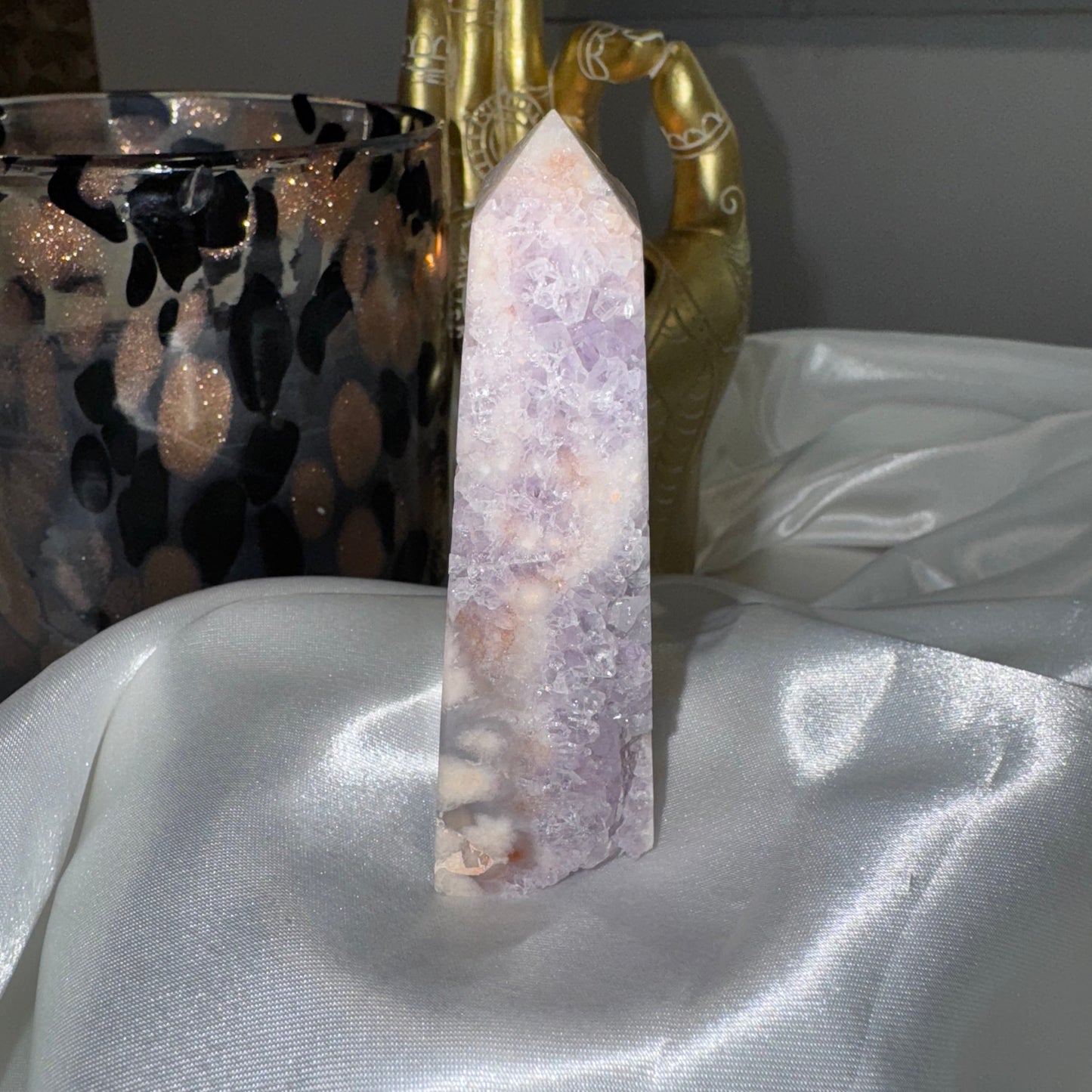 Tour Améthyste Rose & Agate Fleur – Douceur Émotionnelle et Énergie Apaisante
