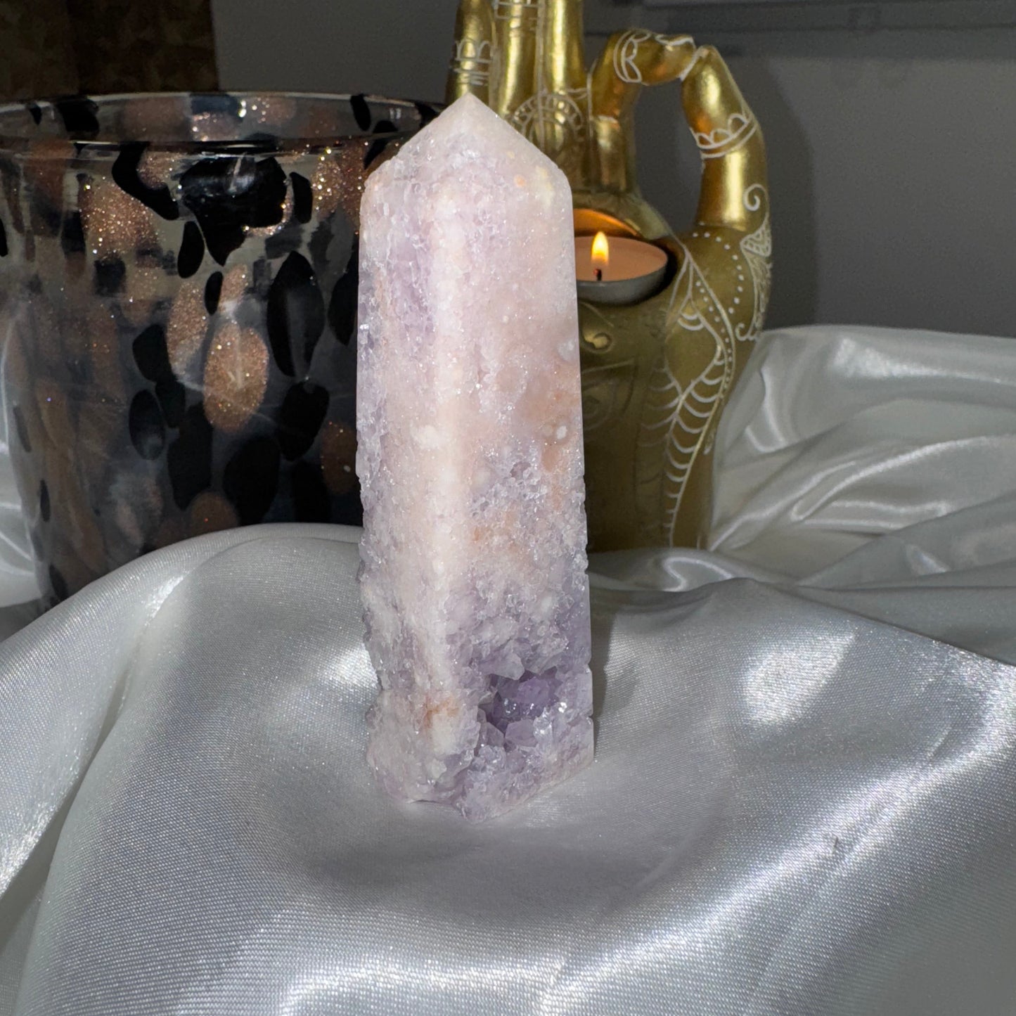 Tour Améthyste Rose & Agate Fleur – Douceur Émotionnelle et Énergie Apaisante