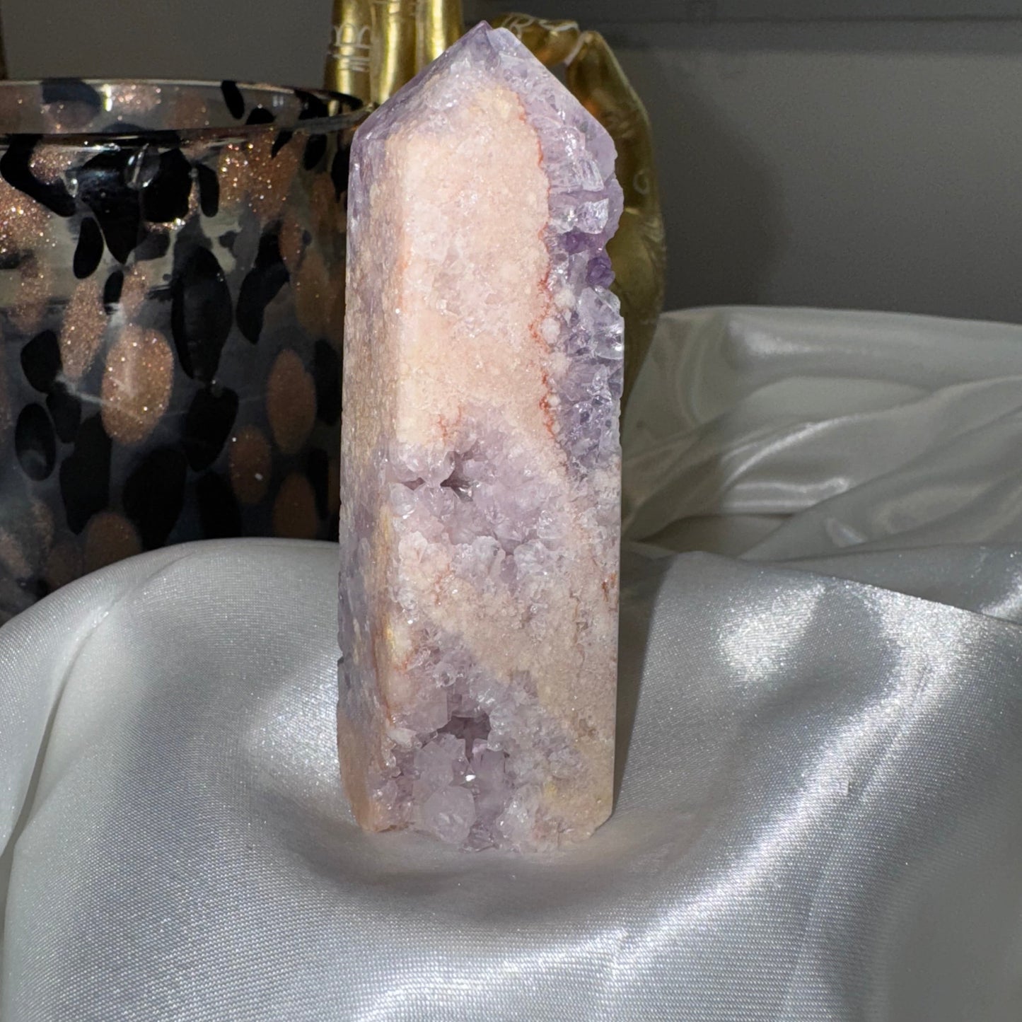 Tour Améthyste Rose & Agate Fleur – Douceur Émotionnelle et Énergie Apaisante