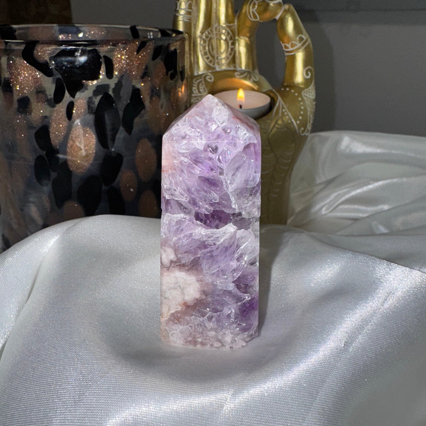 Tour Améthyste Rose & Agate Fleur – Douceur Émotionnelle et Énergie Apaisante