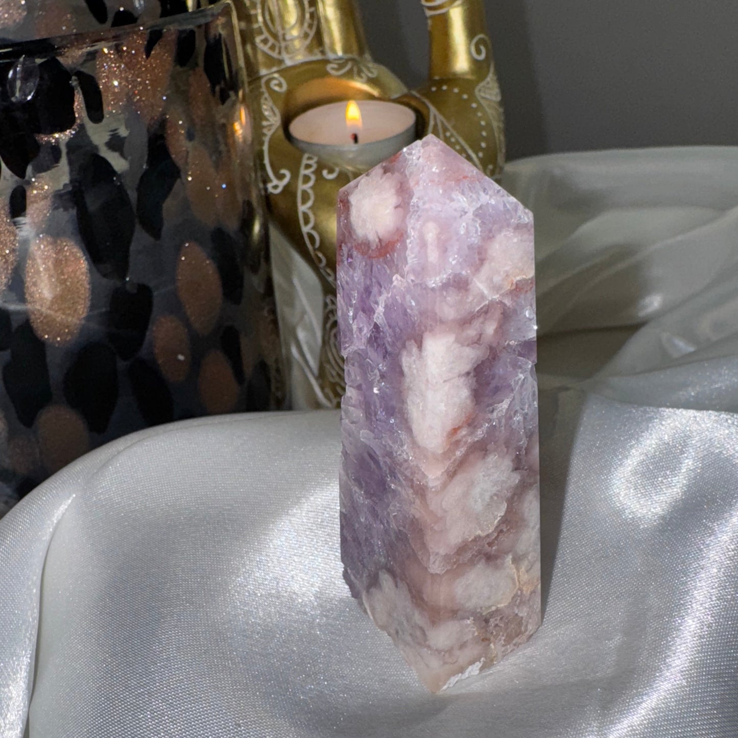 Tour Améthyste Rose & Agate Fleur – Douceur Émotionnelle et Énergie Apaisante