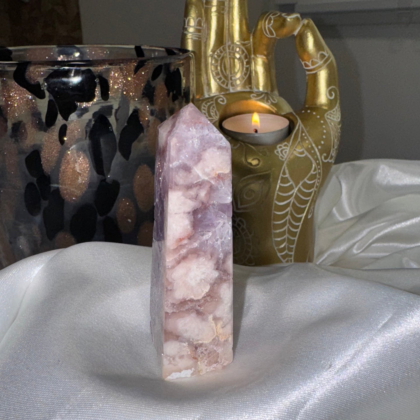 Tour Améthyste Rose & Agate Fleur – Douceur Émotionnelle et Énergie Apaisante