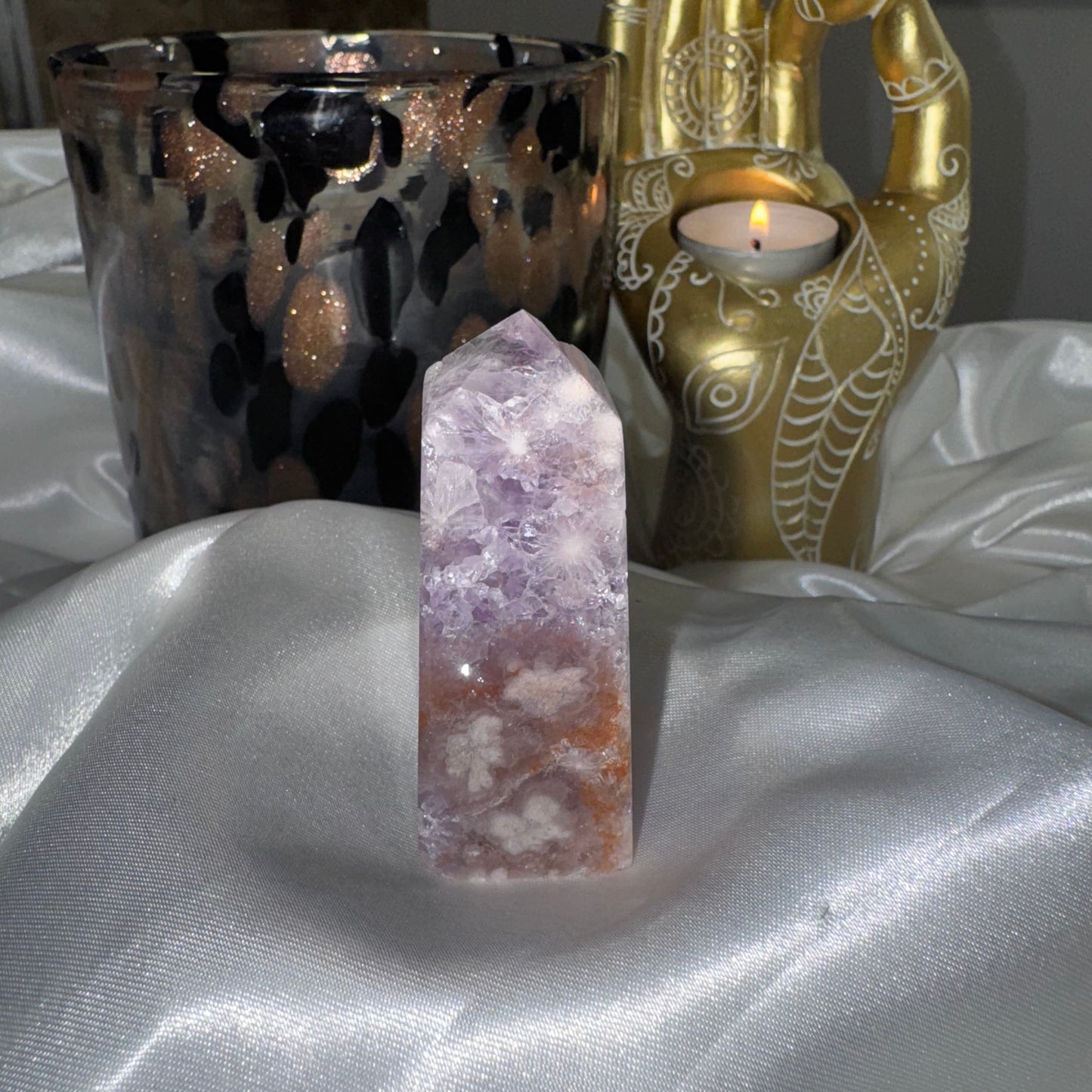 Tour Améthyste Rose & Agate Fleur – Douceur Émotionnelle et Énergie Apaisante