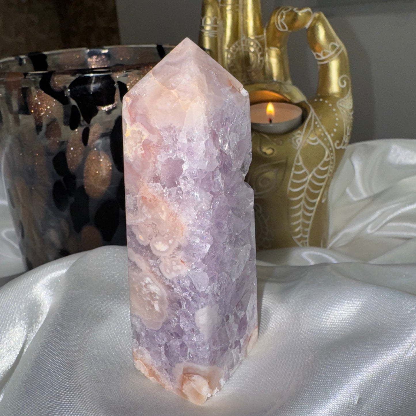 Tour Améthyste Rose & Agate Fleur – Douceur Émotionnelle et Énergie Apaisante