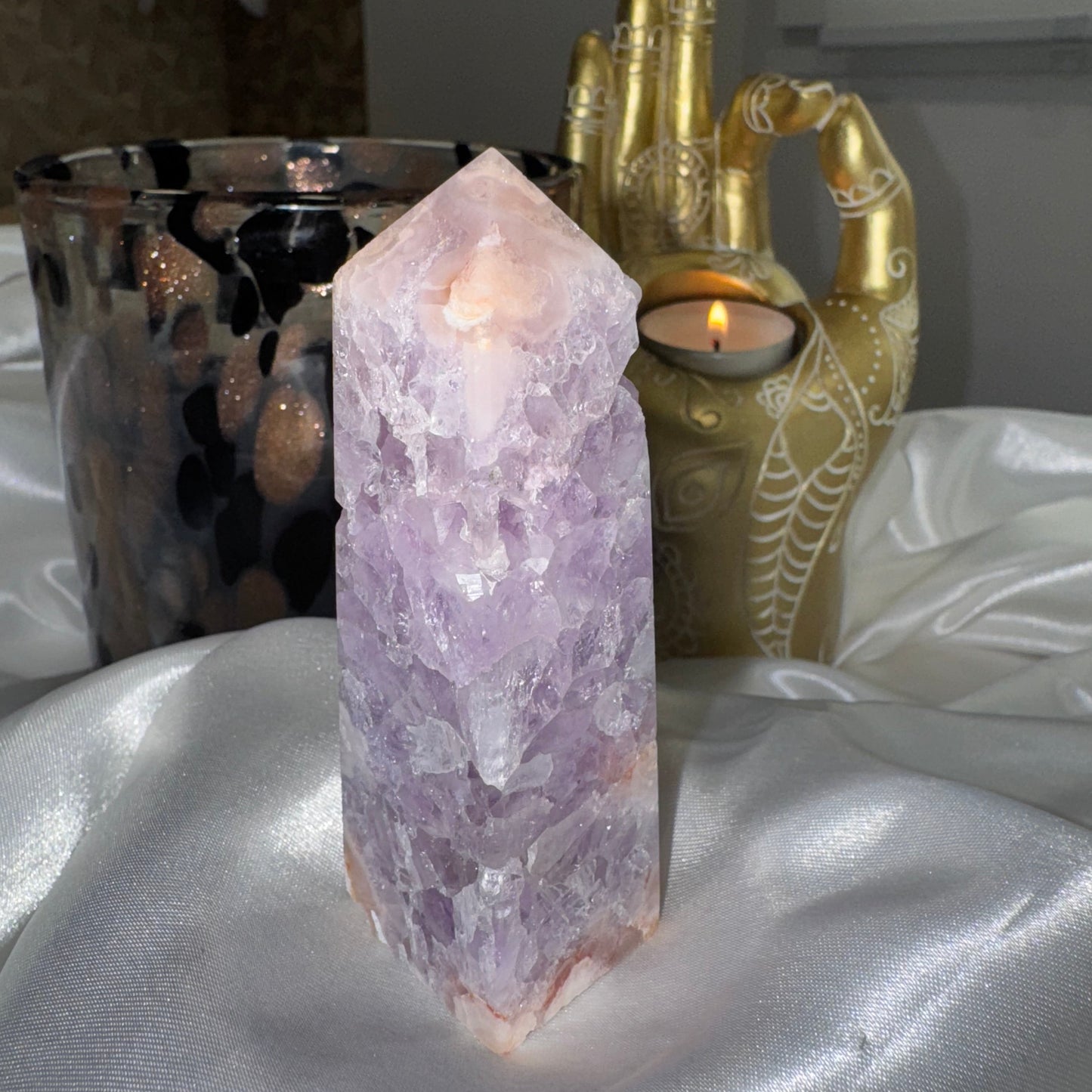 Tour Améthyste Rose & Agate Fleur – Douceur Émotionnelle et Énergie Apaisante