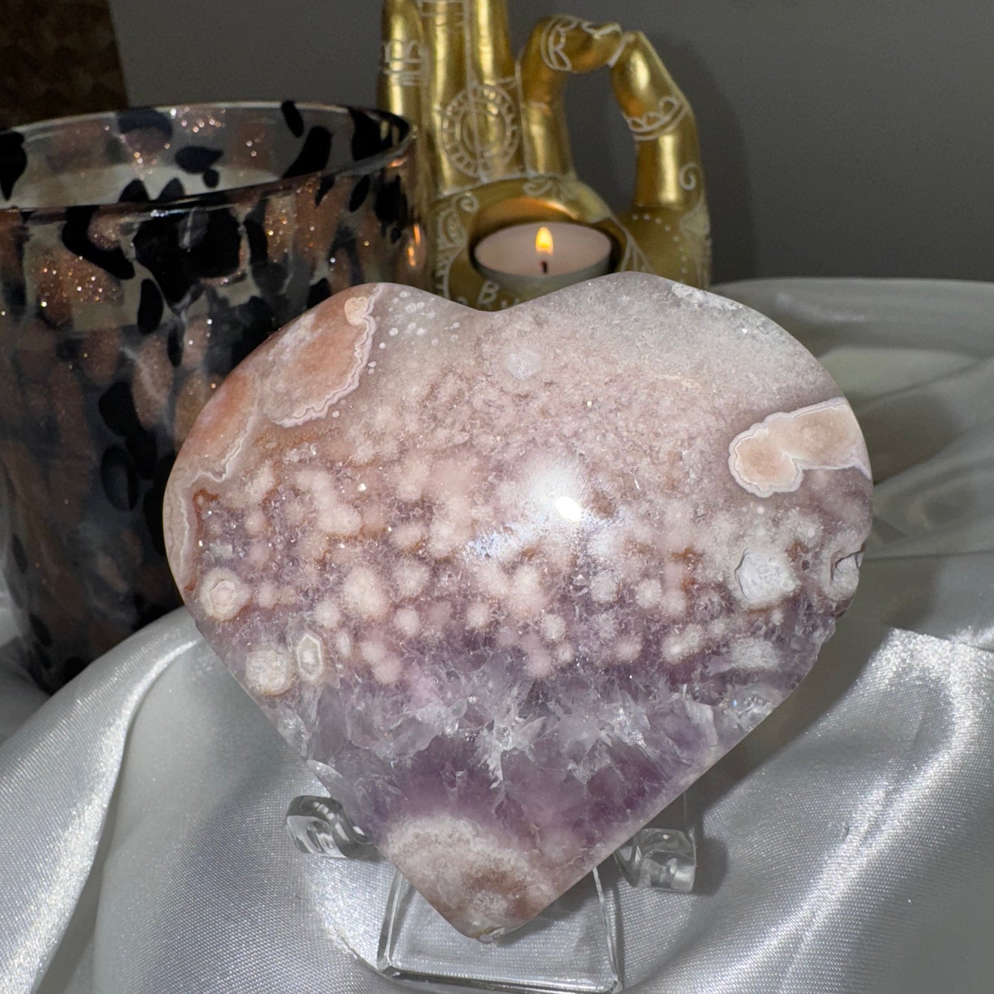 Coeur Améthyste Rose & Agate Fleur – Douceur Émotionnelle et Énergie Apaisante