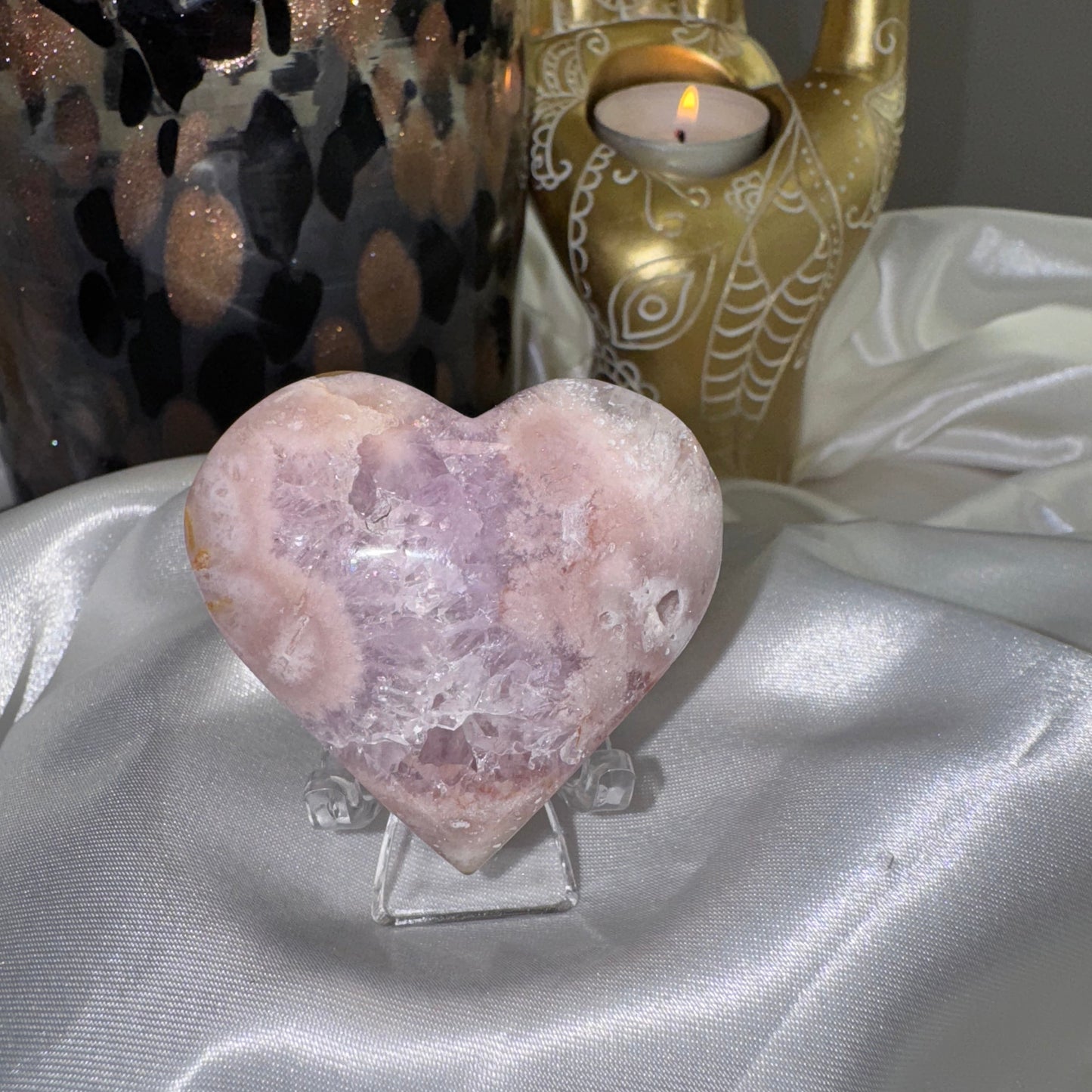 Coeur Améthyste Rose & Agate Fleur – Douceur Émotionnelle et Énergie Apaisanter