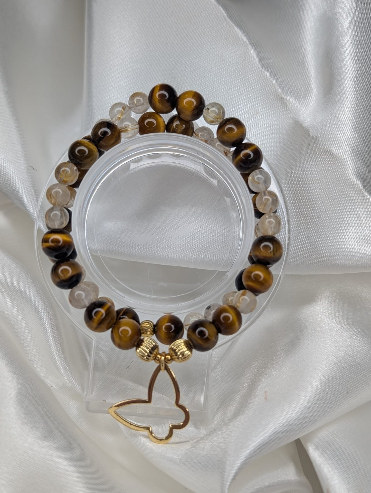Bracelet Double en Quartz Rutile et Œil de Tigre – Force et Manifestation