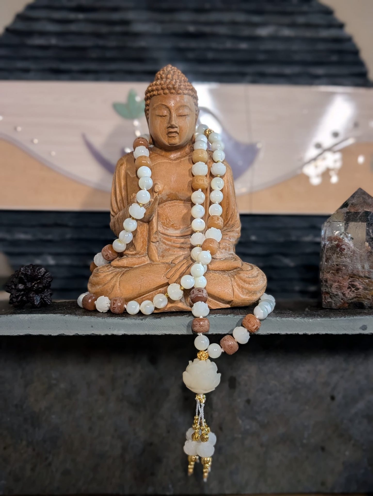 mala perle de nacre et graine de bodhi