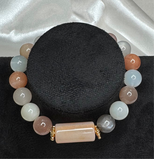 Bracelet en Pierre de Lune Multi et Agate – Intuition et Stabilité