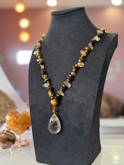 Collier “Rayon Solaire” – Œil de Tigre & Citrine