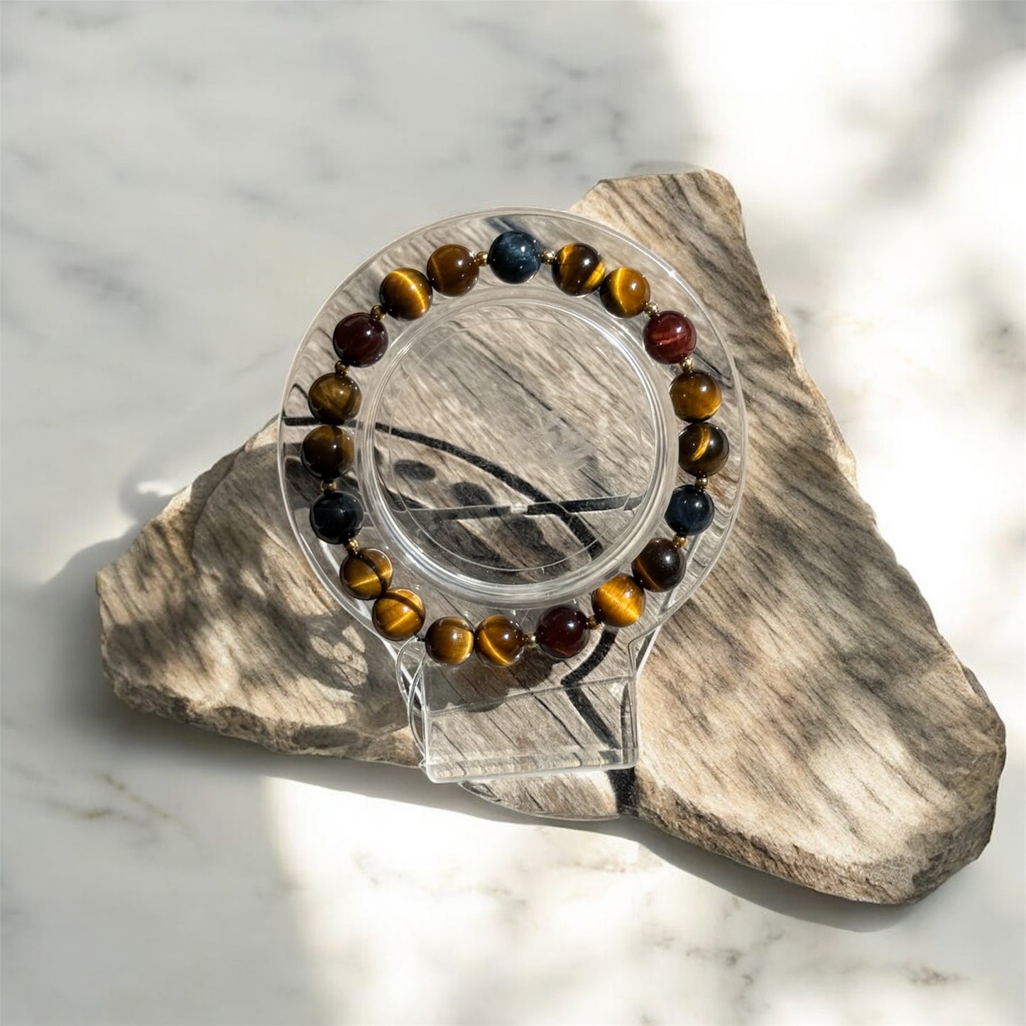 Bracelet en Œil de Tigre, Œil de Taureau et Œil de Faucon – Protection et Force intérieure