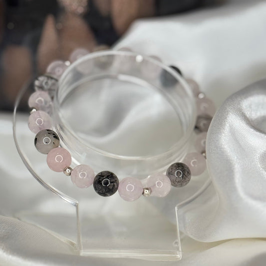 Bracelet quartz rose et quartz tourmaline