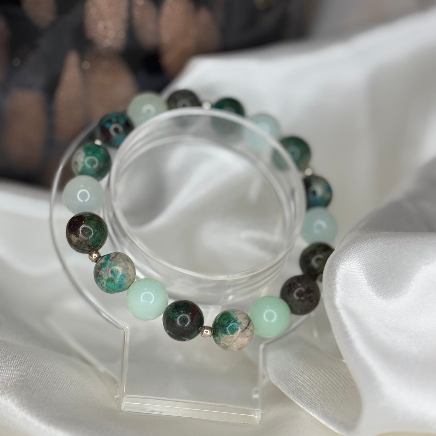 Bracelet jade de Birmanie et chrysocolle