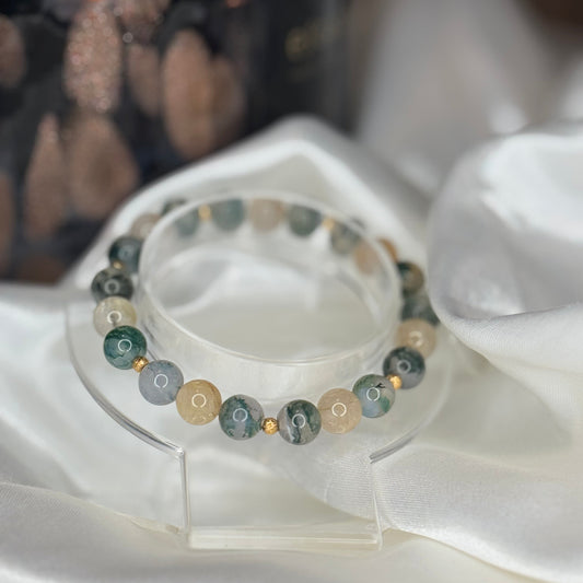 Bracelet agate mousse & quartz rutile