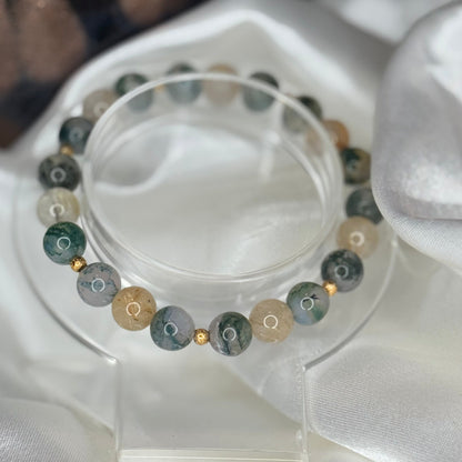 Bracelet agate mousse & quartz rutile