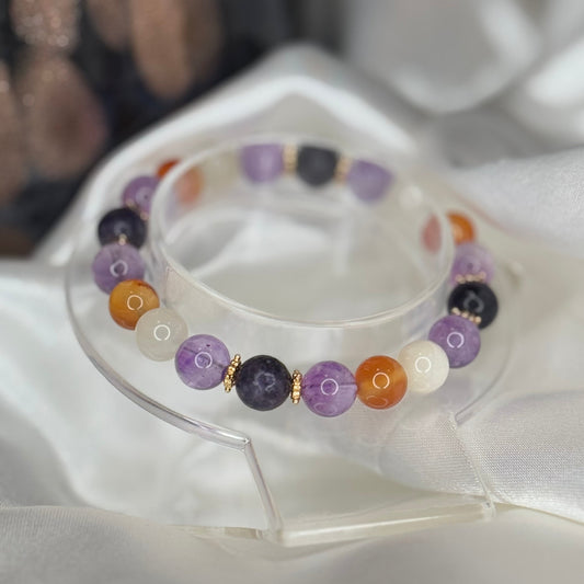 Bracelet pierre de lune , améthyste , cornaline et lépidolite