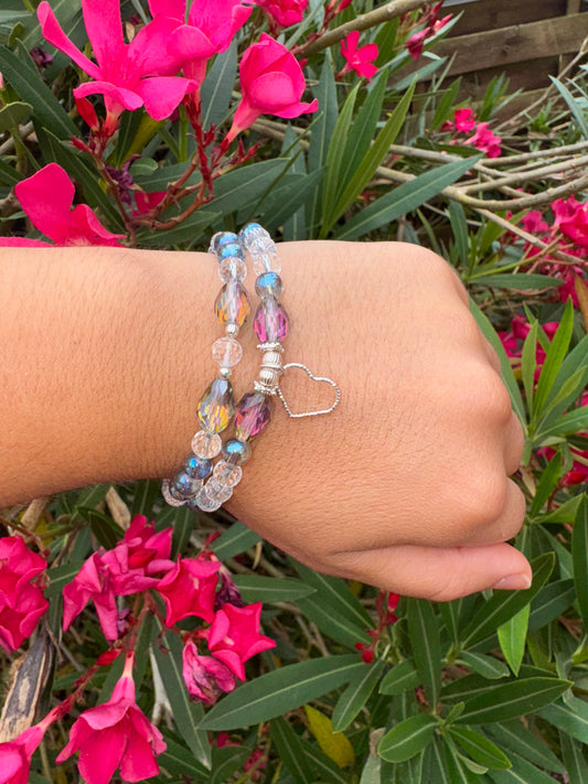 Bracelet Aura Éclatante – Quartz Aura, Cristal de Roche & Perle de Verre