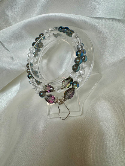 Bracelet Aura Éclatante – Quartz Aura, Cristal de Roche & Perle de Verre