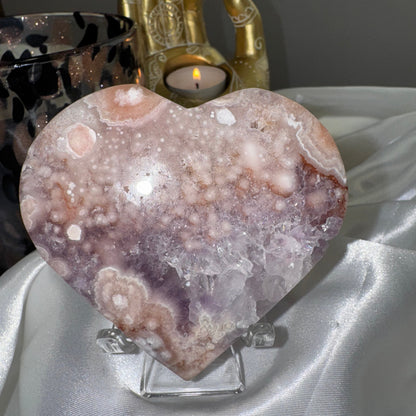 Coeur Améthyste rose et agate fleur