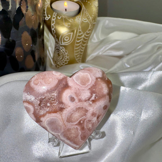 Coeur Améthyste rose et agate fleur