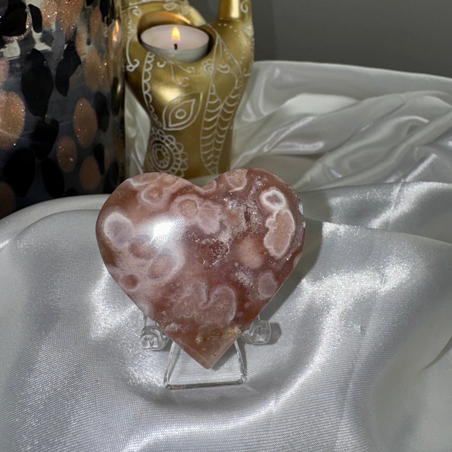 Coeur Améthyste rose et agate fleur