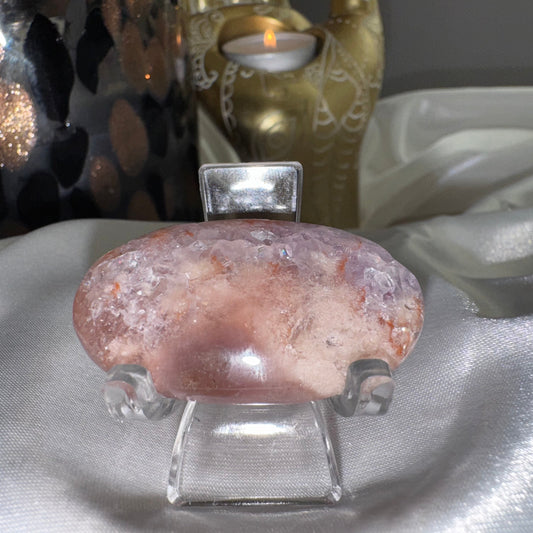 Galet Améthyste rose et agate fleur