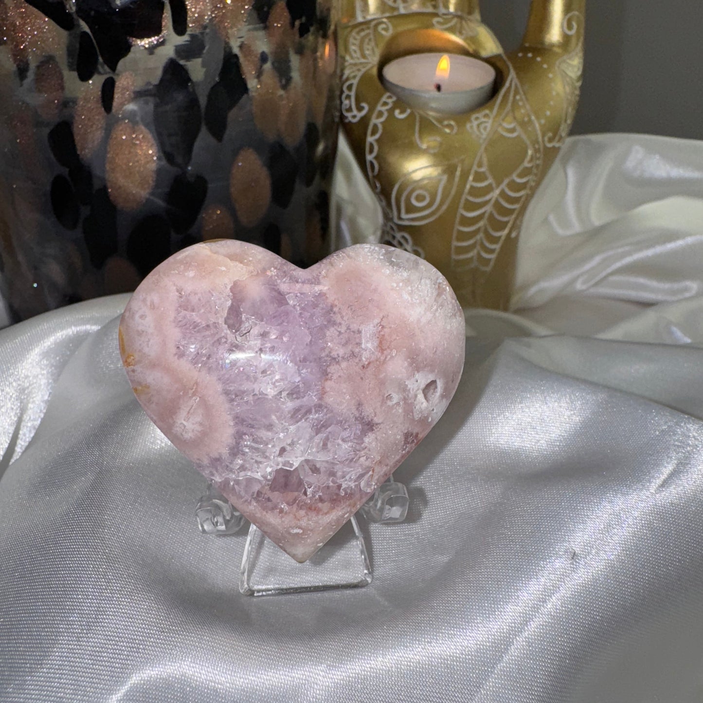 Coeur Améthyste rose et agate fleur