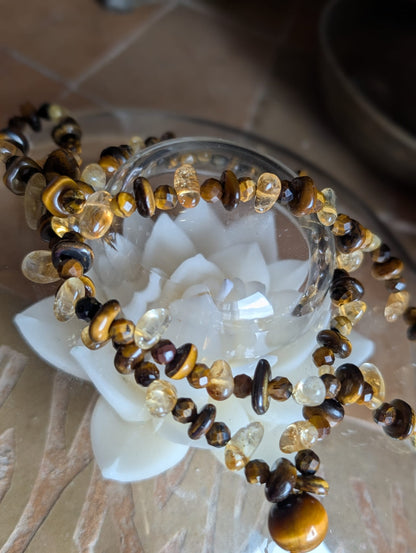 Collier “Rayon Solaire” – Œil de Tigre & Citrine