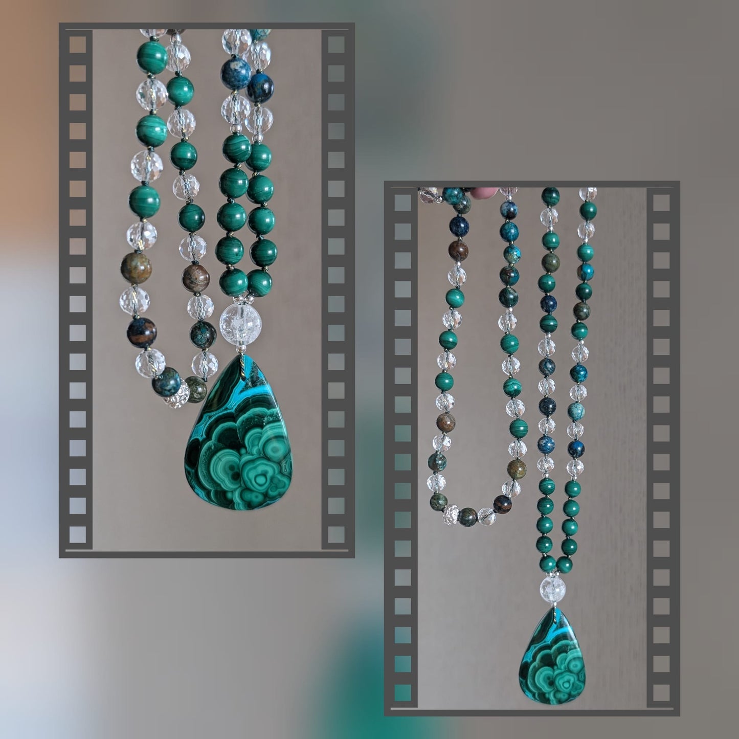 Mala paix intérieure malachite, chrysocolle et quartz facetté