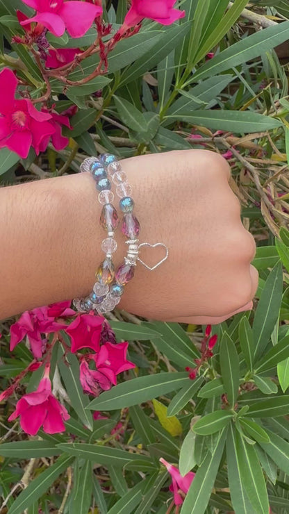 Bracelet Aura Éclatante – Quartz Aura, Cristal de Roche & Perle de Verre