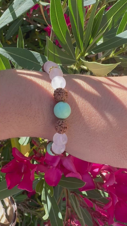 Bracelet Équilibre du Cœur – Chrysoprase, Quartz Rose & Rudraksha